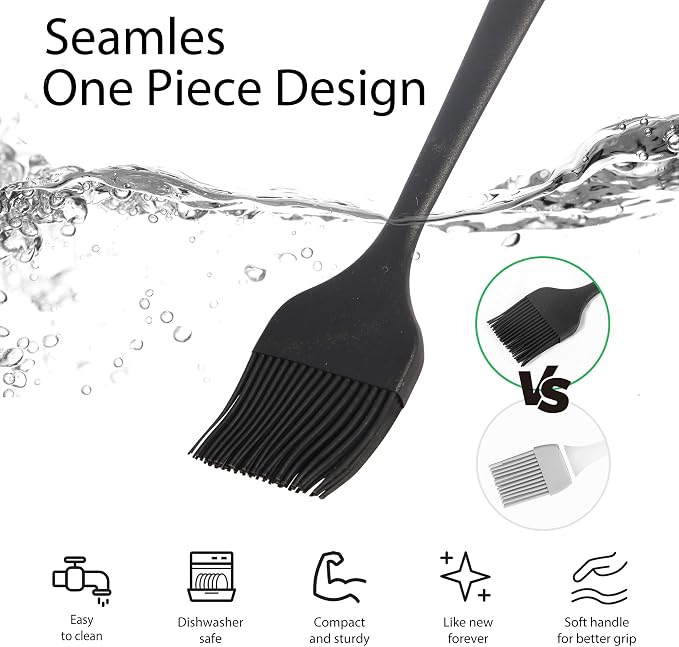 Silicone Basting Pastry Brush, Heat Resistant Basting Brush for Cooking, Strong Steel Core and Dishwasher Safe, BPA Free Kitchen Brush for BBQ Sauce Oil Baking (2 Pcs)