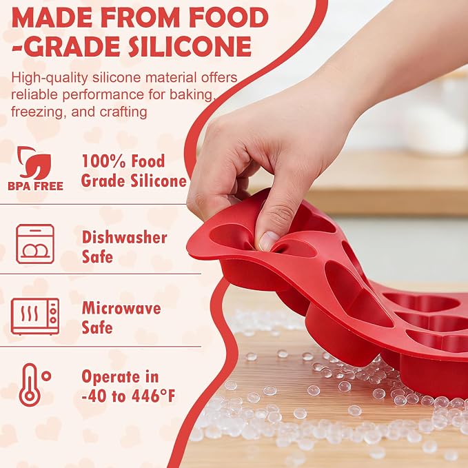 HKNMTT 2Pcs Silicone Heart Molds for Chocolate Muffin 12-Cavity Nonstick | 2.2 Inch，BPA-Free，Oven Safe Mold for Cakes Jello Soap Cupcake Dessert, Valentine's Day