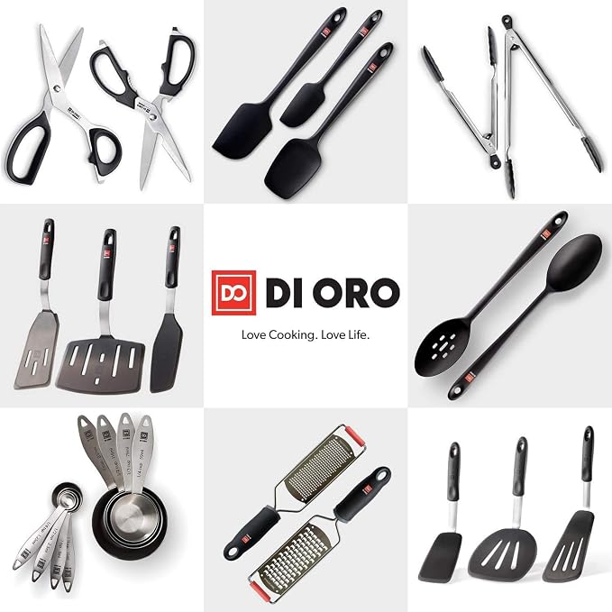 DI ORO Silicone Fish Spatula - for Nonstick Cookware - Fish Turner Spatula 600°F Heat-Resistant BPA Free - Slotted for Cooking - Non Stick Thin Egg Flipper (Black)