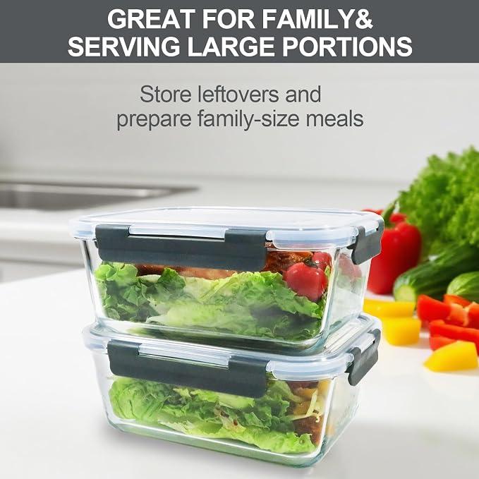 M MCIRCO 6 Pack Extra Large Glass Food Storage Containers with Lids | 67.4oz(8.3 cup), 33.8oz(4.2 cup)& 18.6oz(2.1 cup) Storage Containers, Microwave, Oven, Freezer, Dishwasher Friendly, BPA Free