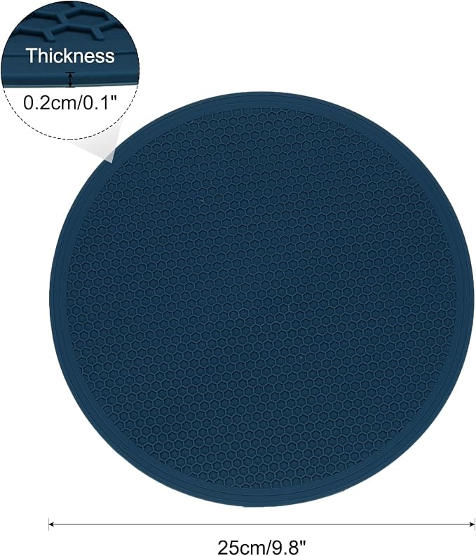uxcell 2pcs Silicone Trivet Mats 9.8" Dia Round Non-Slip Silicone Pot Holders for Hot Pots and Pans, Heat Resistant Hot Pads for Kitchen Hot Dishes Table Countertops, Dark Blue