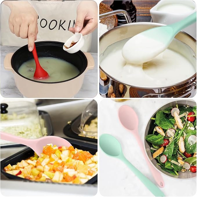 7PCS Silicone Serving Spoons Set,Vituer Heat Resistant Kitchen Spoons for Cooking,Non-stick Silicone Basting Spoon Serving Spoon Utensil for Mixing,Baking,Serving and Stirring,7Colors 8.1"