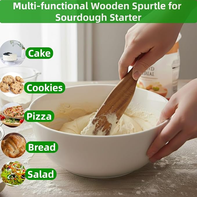 AOOSY Skinny Spurtle,11" Acacia Wood Spatula for Sourdough, Mixing | Long Handle Wooden Spatula for Sourdough Starter,Reaching Bottom of Jars, Spurtles Kitchen Tools for NonStick Cookware