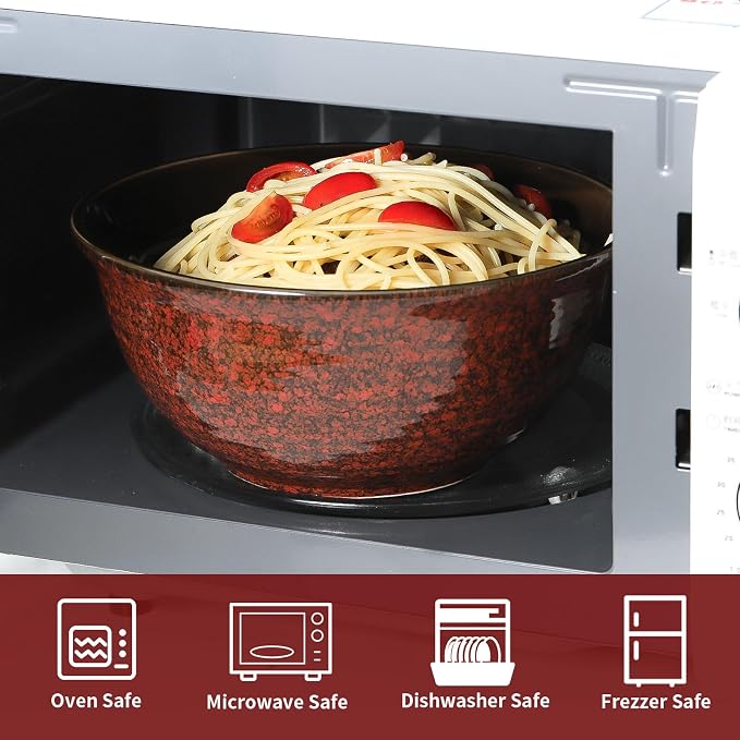HASENSE Serving Bowls, 84 Ounce Ceramic Mixing Bowls Set of 2 for Kitchen, Large Salad Nesting Bowls for Cooking,Baking,Soup,Pasta,Fruit, Microwave & Dishwasher Safe(Red)