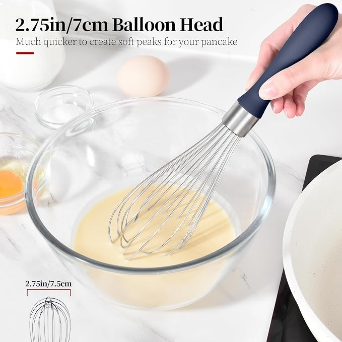 18/8 Stainless Steel Cooking Balloon Whisk (Medium, Midnight Blue) | Heavy Duty Metal Kitchen Wire Whisker Wisking Tool Egg Beater Hand Mixer for Mixing Baking Beating Stirring Sauce Flour