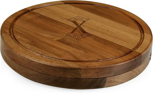 Toscana Monogram Initials X Personalized Acacia Circo Cheese Cutting Board & Tools Set