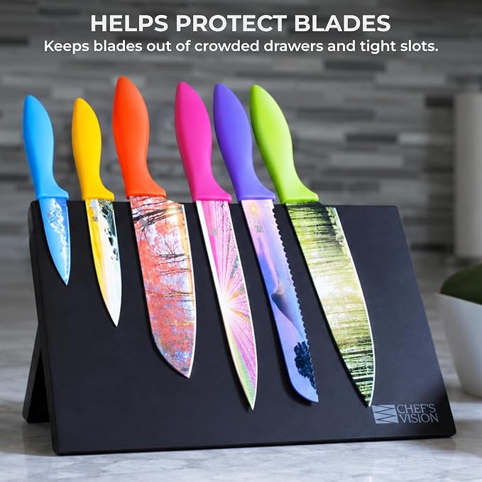 Chef’s Vision Magnetic Knife Block - Black Magnetic Knife Stand for Kitchen Counter - Freestanding Knife Display Holder for Colorful Knives - Modern Kitchen Décor