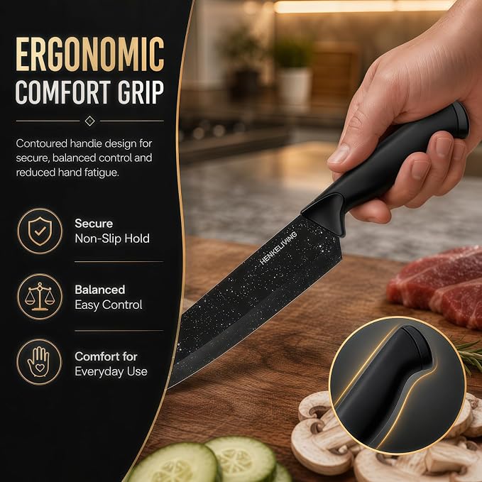 Knife Set, 14-Piece Starry Black Dishwasher Safe Kitchen Knife Block Set with Built-In Sharpener, German High Carbon Stainless Steel Blades, Ultra Sharp with Ergonomic Non-Slip Handles