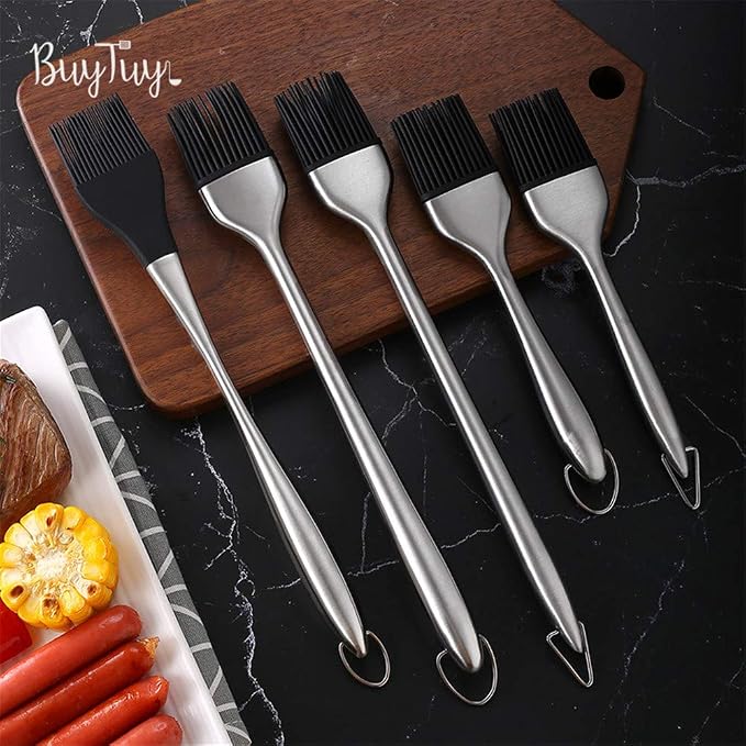 5Pcs Silicone Basting Brushes Heat Resistant BPA Free Stainless Steel Handle Pastry Grill Barbecue Brush Set Kitchen Cooking Tools