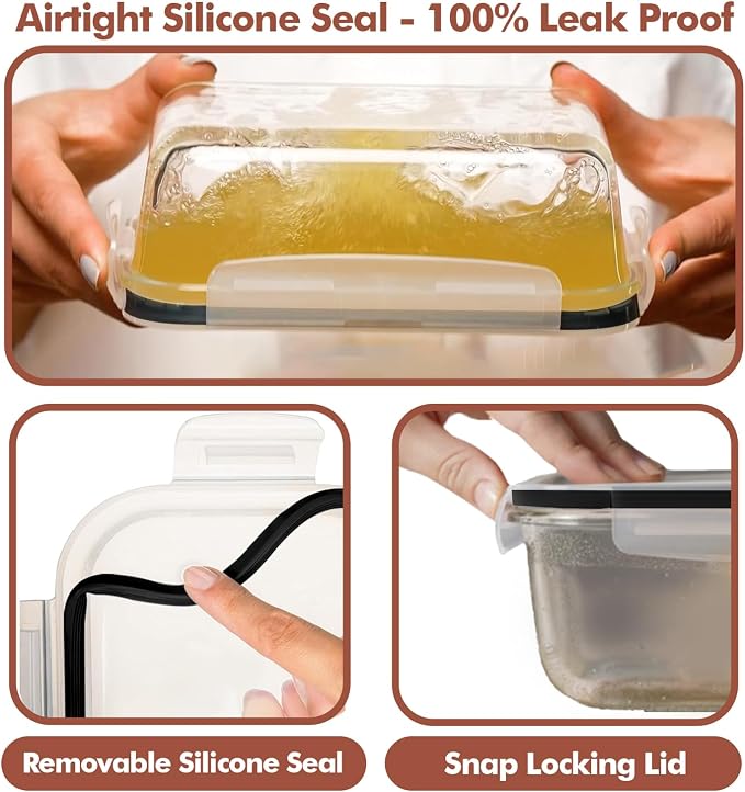Razab 16 Pc (Set of 8) 30 Oz Glass Meal Prep Containers with Lids, Airtight Large Glass Food Storage Containers, Reusable Leak Proof BPA Free, Freezer to Oven and Dishwasher Safe