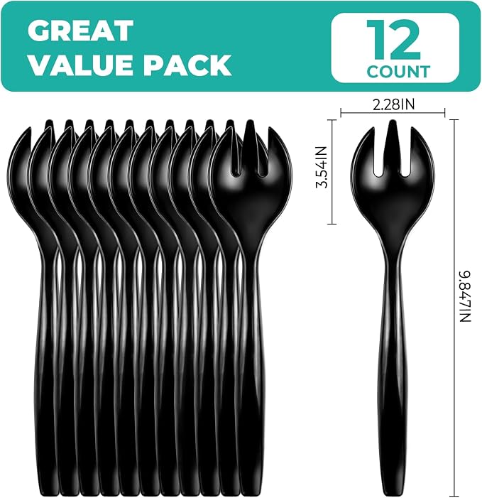 CXPSINC 12 Count Black Plastic Serving Forks, 10" Disposable Heavy Duty Plastic Serving Utensils for Catering Weddings Parties Buffets Events and Stock Your Home (Black, 12PCS Forks)