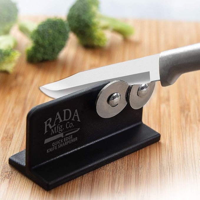 Rada Cutlery Paring Knife Galore Gift Set (S01) with Quick Edge Sharpener (R119), 3-Piece Knife Set and Knife Sharpener, Stainless Steel Blades, Silver Handle