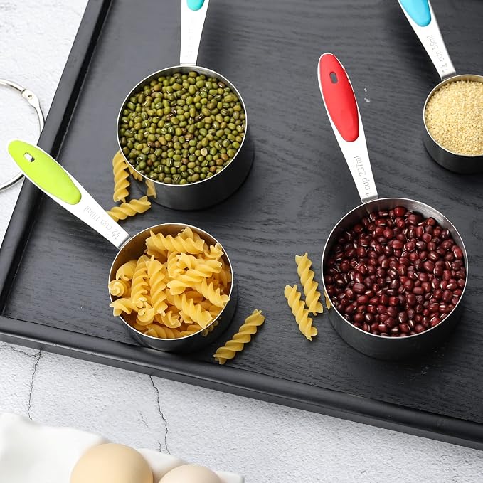 Measuring Cups Set of 8 Stainless Steel Stackable Nesting Measuring Cups | for Dry and Liquid Ingredients