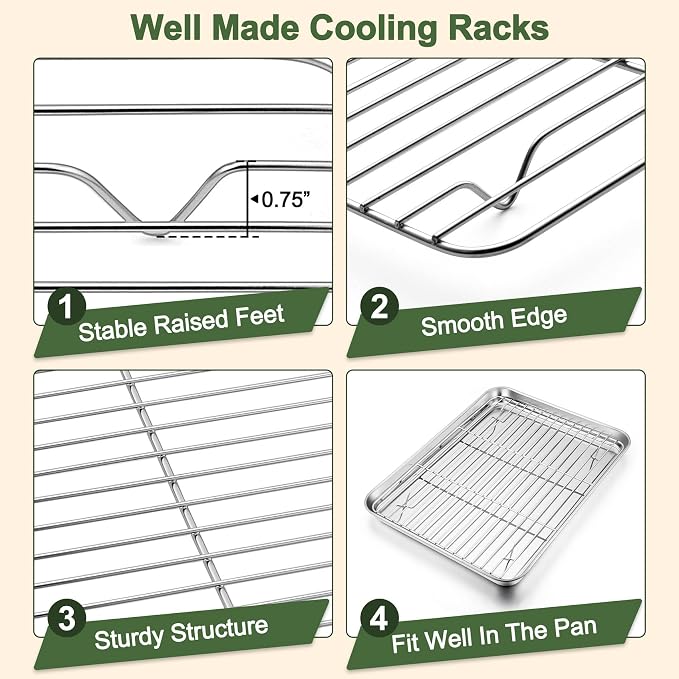 TeamFar Baking Sheet with Rack Set, 3 Pans + 3 Racks, 16/12.5/10.5 Inch | Stainless Steel Cookie Sheets Baking Pans Trays and Cooling Racks for Cooking, Non-Toxic & Heavy Duty, Dishwasher Safe