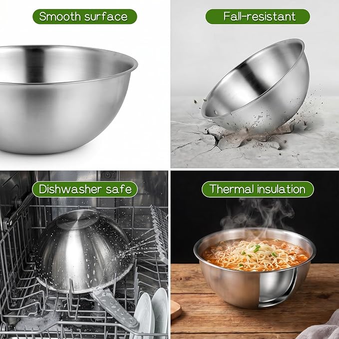 Mixing Bowl Set of 6, Stainless Steel Mixing Bowl, Space-Saving Nesting Metal MixingBowls, Nesting Whisking Bowls For Cooking, Serving, Food/Salad Prep, Baking, Serving