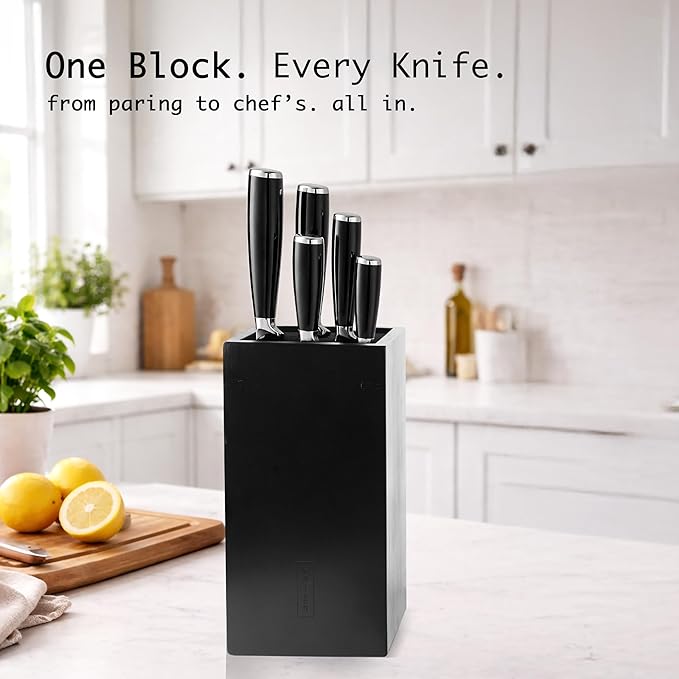 KAIZEN Bamboo Knife Block Without Knives - Perfectly Sized Universal Knife Holder for Knives, Scissors - Unique Knife Storage for Counter Top with Anti-Slip Base (Natural)