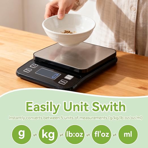 IP67 Waterproof Digital Kitchen Scale, 5kg/11lb Capacity with 0.1g Precision, Kitchen Scales for Food,USB Rechargeable Battery & 5 Units Conversion for Cooking, Baking - Food Scale