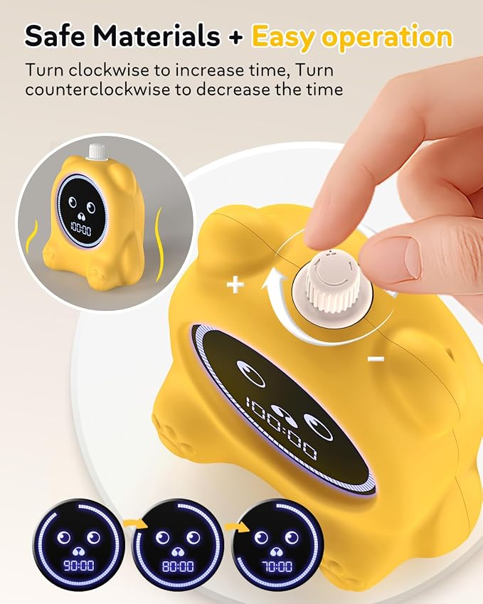 Visual Timer for Kids, 100 Min, Rechargeable Countdown Timers, Adjustable Sound Alert, Adjustable Brightness, Productivity Timers for ADHD, Silent Operation, Desk Time Management Tool for Toddler