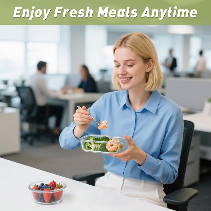 BAYZZ 30 Piece Glass Food Storage Containers Set, Glass Meal Prep Containers with Lids, Airtight Lunch Box, BPA-Free, Microwave, Freezer & Dishwasher Safe,Green