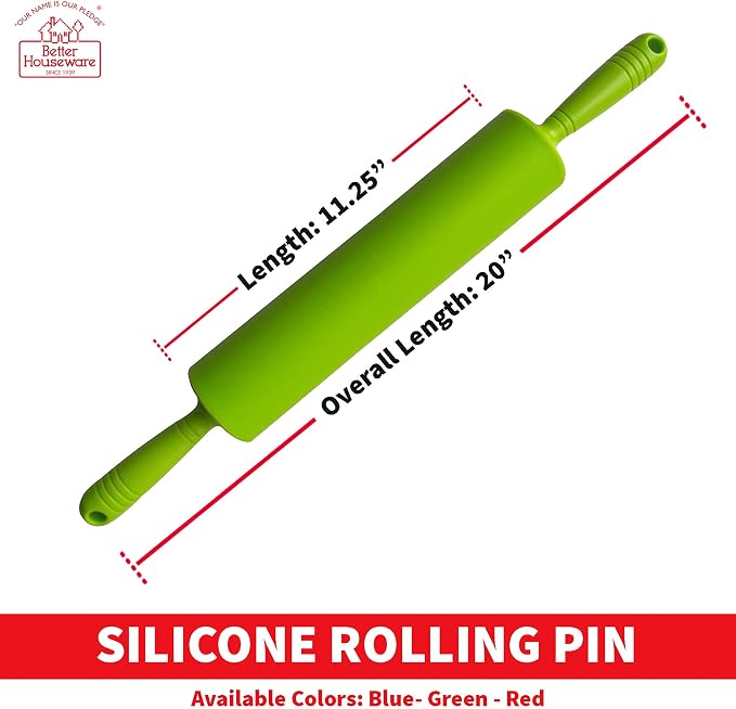 Better Houseware green Silicone Rolling Pin, Lime Green