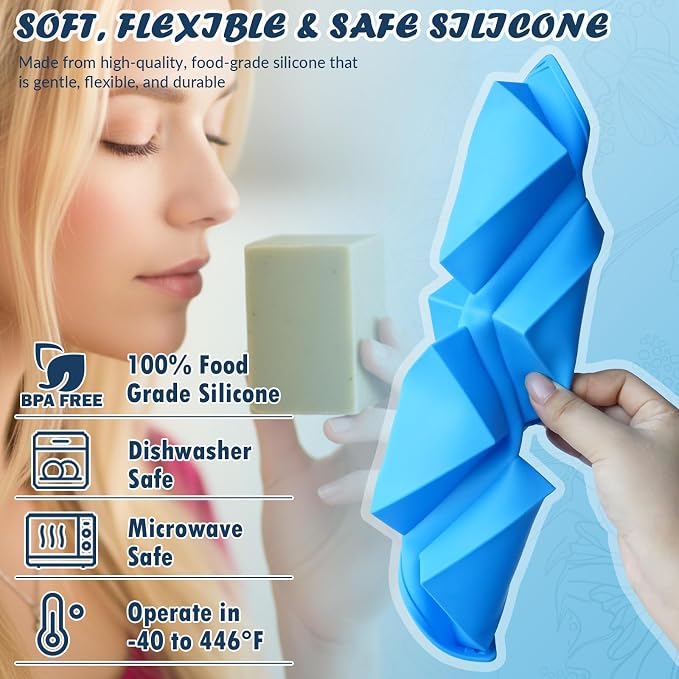 HKNMTT Oval Suqare Soap Mold 6-Cavity Silicone Molds for Handmade Craft | 2Pcs, for Soap Making Candy Shower Steamer Homemade Bath Bomb Lotion Shampoo Chololate Bar Dessert DIY Non-Stick Food Grade