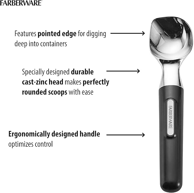 Farberware Professional Ice Cream Scoop, Comfortable Handle, Heavy Duty, Professional Grade Scooper, Get Perfect Shape Scoops, Great for Spooning Frozen Hard Gelato and Sorbet, Cookie Dough, Melon