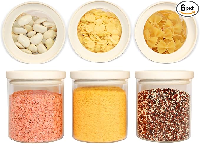 Glass Food Storage Jar with Glass Lid, Food Canister Set with Airtight Lids, Pantry Storage Jar for Kitchen Organization. Food Storage Containers in Pack of 6, 16oz.