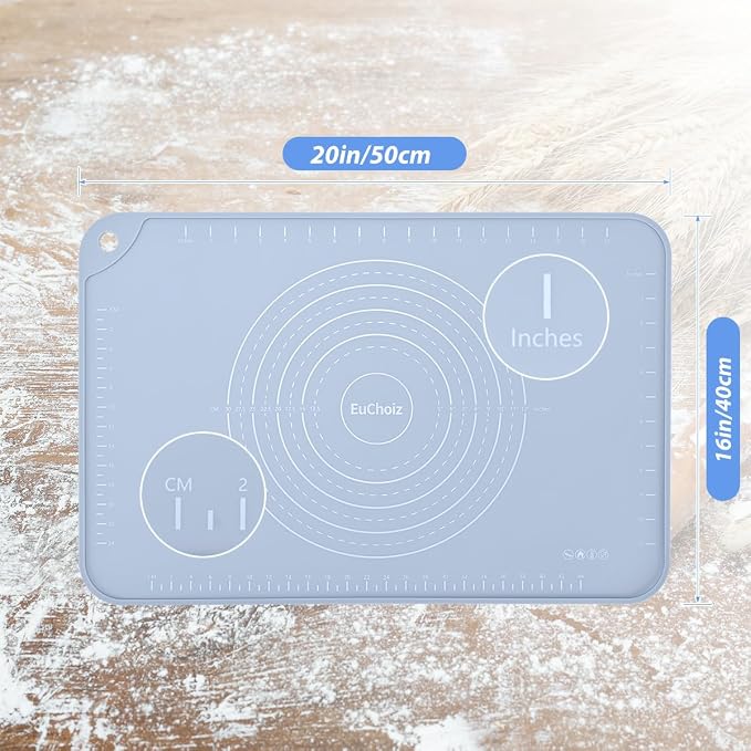 Silicone Pastry Mat 20"*16" Extra Thick Non Stick Baking Mat Food Grade Silicone Dough Rolling Bake Mat with Edge Heightening Blue
