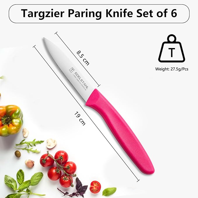 Paring Knives Set,Stainless Steel Paring Knife Set of 6,Sharp Vegetable&Fruit Knifes,Small Knife Set,Ergonomic Handle Paring Knives,Straight Edge Paring Knife Set,Pink Peeling Knife