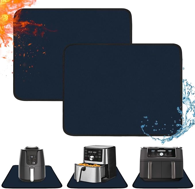 2 PCS Heat Resistant Mats for Countertop Air Fryer, 20x16in, Blue | 1022 ℉ Fireproof mat, air fryer accessories for ninja, cosori, waterproof hot pads for kitchen toaster, oven, coffee maker