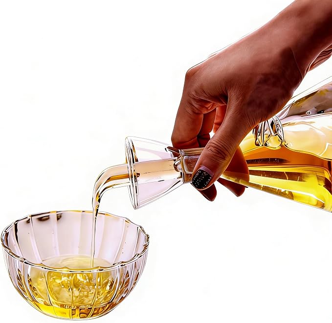 ELETON Conical Borosilicate Glass Olive Oil Dispenser – Non Drip Oil Bottle for Kitchen, Leak Proof Vinegar Cruet, Easy Clean, 16 oz