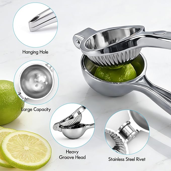 Lemon Juicer Squeezer Manual, Handheld Metal Lemon Lime Squeezer Dishwasher Safe, Heavy Duty Lemon Press Solid Metal is Suitable for Lemon, Lime, and Citrus,Easy to Use and Clean - Silver