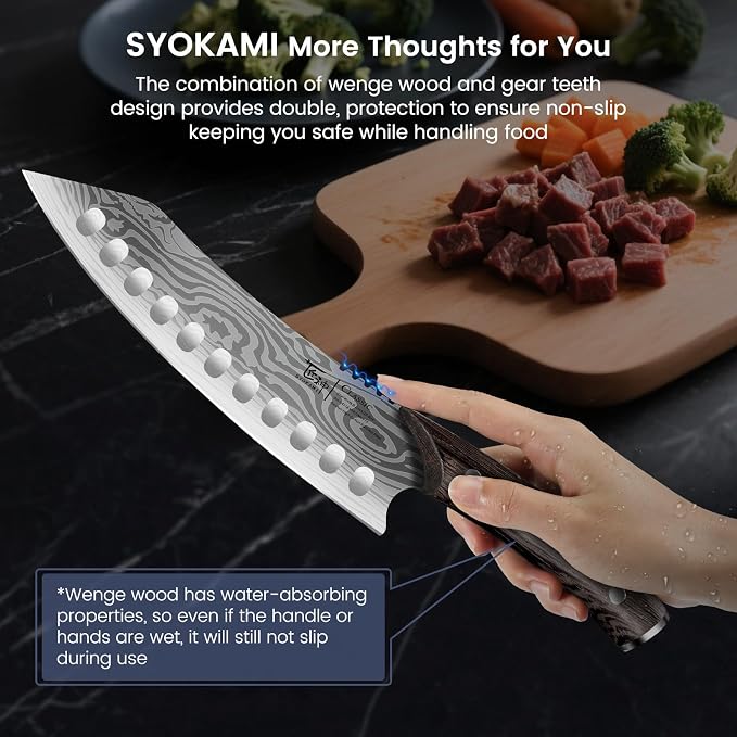 SYOKAMI Kitchen Knife Set, 3-Piece Japanese Style Chef Knives Set (8.2" Kiritsuke, 7.2" Nakiri, 4" Paring) for Precision Cutting, Damascus Pattern, Ergonomic Full Tang Wooden Handle, Cooking Gifts