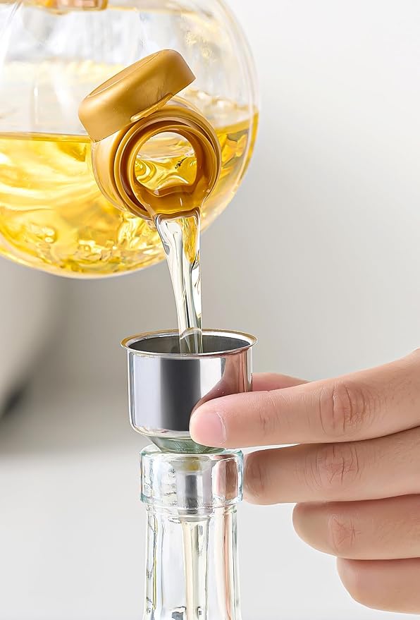 4 Pcs Olive Oil Dispenser Bottle for Kitchen, 17oz Clear Glass Oil and Vinegar Dispenser Bottle Set with 4 Stainless Steel Spouts and 1 Funnel (Square)