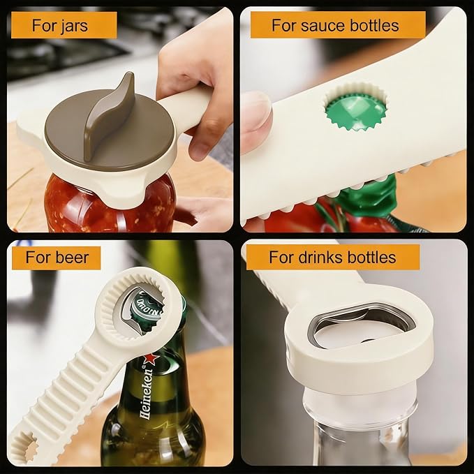 2PCS 4-in-1 Jar Opener for Weak Hands, Adjustable Lid & Bottle Opener | Ergonomic non-slip grip for arthritis hands, opens jars bottles cans, adjustable multi-size lid remover, durable kitchen tool