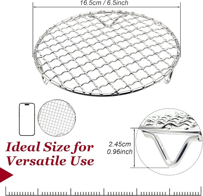 Small Cooling Rack 6.5 Inch, Round Cooking Rack & Steamer Rack for Pots, Stainless Steel Air Fryer Rack with Fixed Legs, Fits 6 Qt Multi-Cookers, Oven Safe