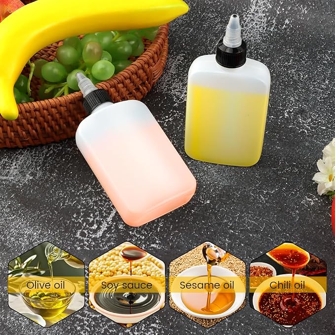 Small Oil Dispenser Bottle for Camping, 4oz/120ml Squeeze Bottles with Twist-Top Cap, Liquid Condiment Container Dispensing Bottles for Oil Soy Sauce Vinegar(4pcs)