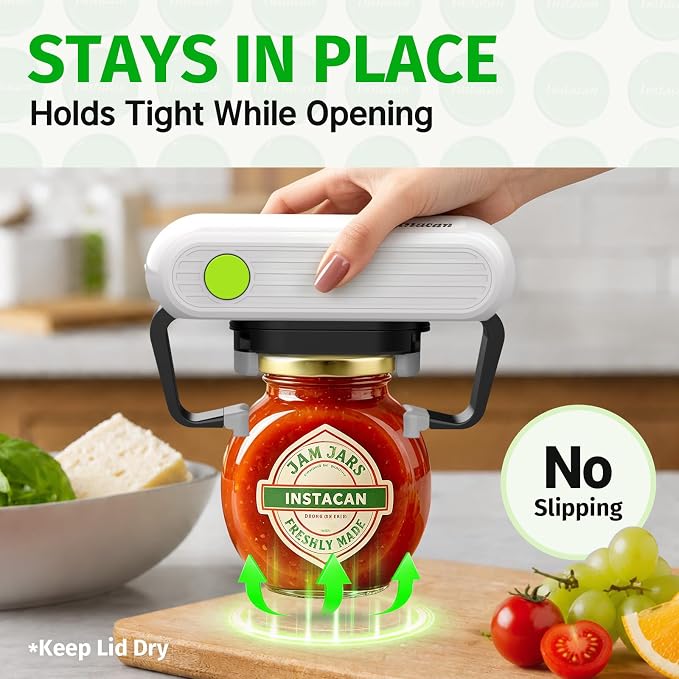 INSTACAN Effortless Electric Jar Opener Easy Opens Twist-Lid, One Handed Automatic Jar Opener for Weak Hands & Seniors with Arthritis, Battery Operated Essential Kitchen Gadgets Gift for Home