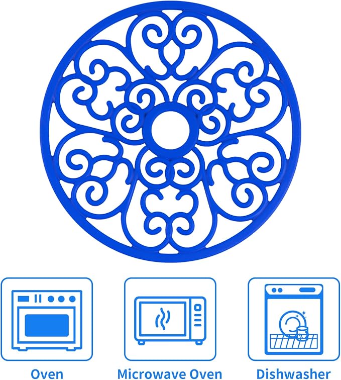 3PCS Heat Resistant Silicone Trivet Mats for Hot Dishes, Blue | Flexible, Non-Slip, Modern Kitchen Trivets Protects Table & Countertop, For Teapots Pans Bowls, Daily Kitchen Use