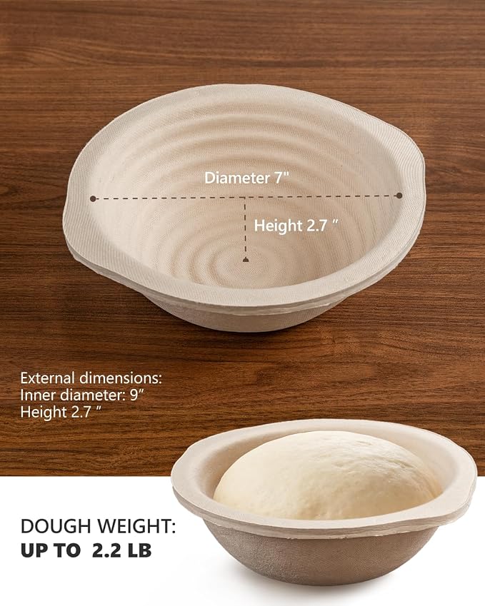 Wood Pulp Banneton Bread Proofing Baskets Set of 2, 7 Inch Round 1.1LB Sourdough Banneton Basket with Liner, Non-Stick Dough Proofing Bowl for Rising and Baking