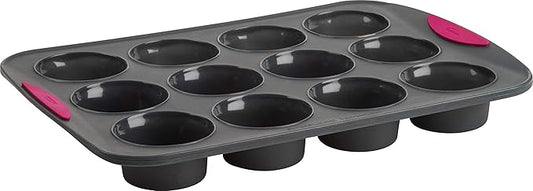 Trudeau Silicone Muffin Pan, 12 Cavities, Fuchsia (Model: 05115197KR)