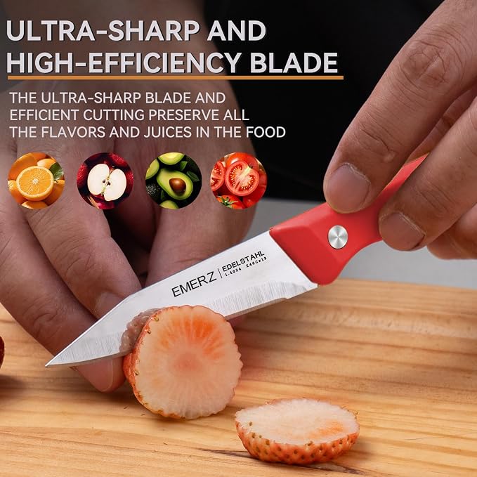 Paring Knife Set of 4, Stainless Steel Paring Knives,3.5inch,Ergonomic PP Triple Rivet Handle,Sharp Small Cutting Knife for Peeling Coring Cutting,Red Pairing Knives for Fruit