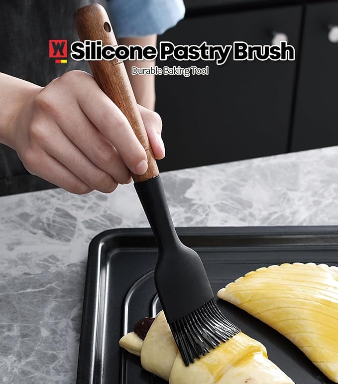 WAGENSTEIGER Silicone Cooking Brush with Wooden Handle: Pastry Brush, For Glazing Pastries and Basting Meats, Heat Resistant Cookware, Gentle Head & Bristle Design, BPA Free, Non-slip Grip