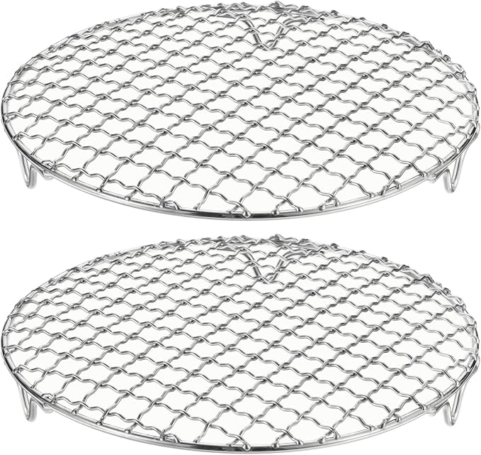 HARFINGTON 2pcs Round Cooking Rack 7.9-inch 201 Stainless Steel Cross Wire Barbecue Grill Net with 20mm Legs for Cooking Baking Steaming BBQ