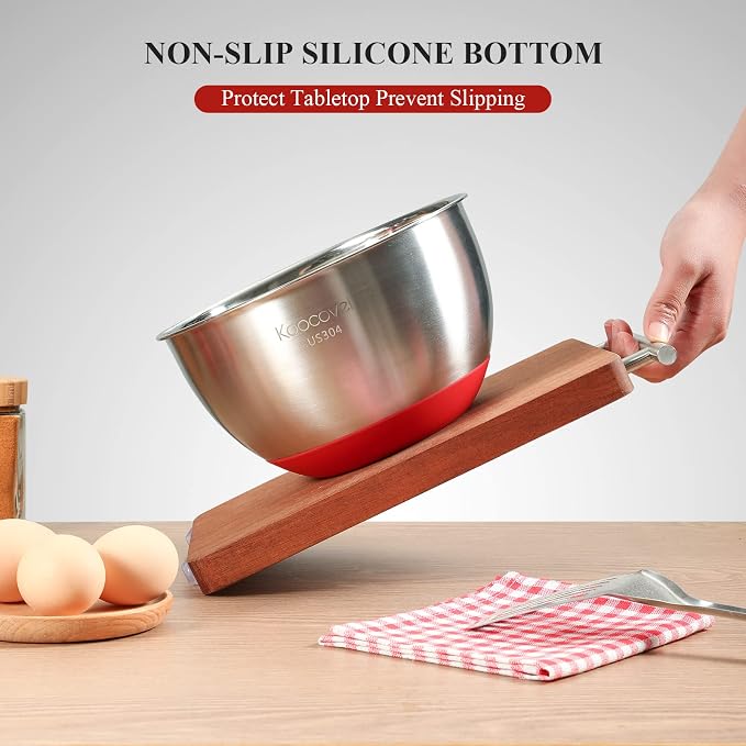 Metal Mixing Bowls Set Stainless Steel, Non Slip Mixing Bowls(Set of 3) | Salad Bowl with Pour Spout, Nesting Design& Dishwasher-Safe