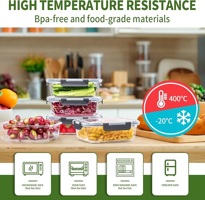 Skroam 5-Packs 36OZ Glass Food Storage Containers with Lids Airtight, Glass Meal Prep Container for Lunch, Pantry Organizers and Storage, Glass Lunch Boxes for Freezer to Oven Safe, Leak Proof | Glass Meal Prep Container for Lunch, Pantry Organizers an...