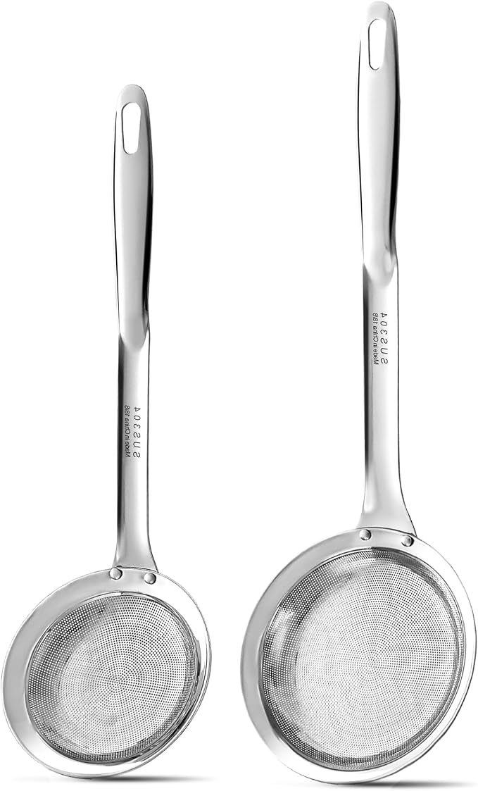 Ugotit Fat Skimmer Spoon Set, 304 Stainless Steel Fine Mesh Food Strainer | Grease Skimmer & Soup Skimmer, For Hot Pot, Gravy, Broth, Oil Separator, Removing Grease