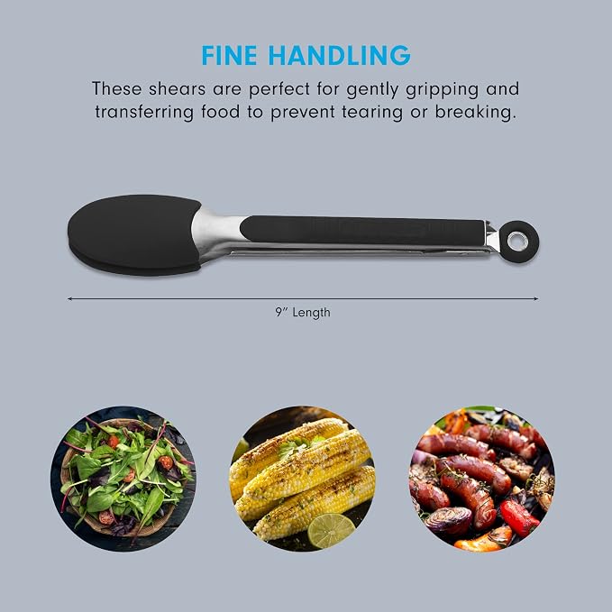 Messermeister Silicone Coated Locking Tongs, 9” - Black - Stainless Steel Rivet & Non-Slip, Silicone Tip & Handle - Heat Resistant Up to 430 Degrees Fahrenheit - Dishwasher Safe