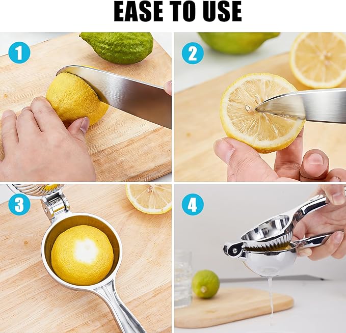 Lemon Juicer Squeezer Manual, Handheld Metal Lemon Lime Squeezer Dishwasher Safe, Heavy Duty Lemon Press Solid Metal is Suitable for Lemon, Lime, and Citrus,Easy to Use and Clean - Silver
