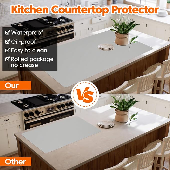 Extra Large Silicone Mat, 96”x36” Heat Resistant Mats for Countertop, Cuttable Waterproof Kitchen Counter Mat, Multipurpose Countertop Protector Mat, Silicone Mats for Kitchen Counter (Gray)
